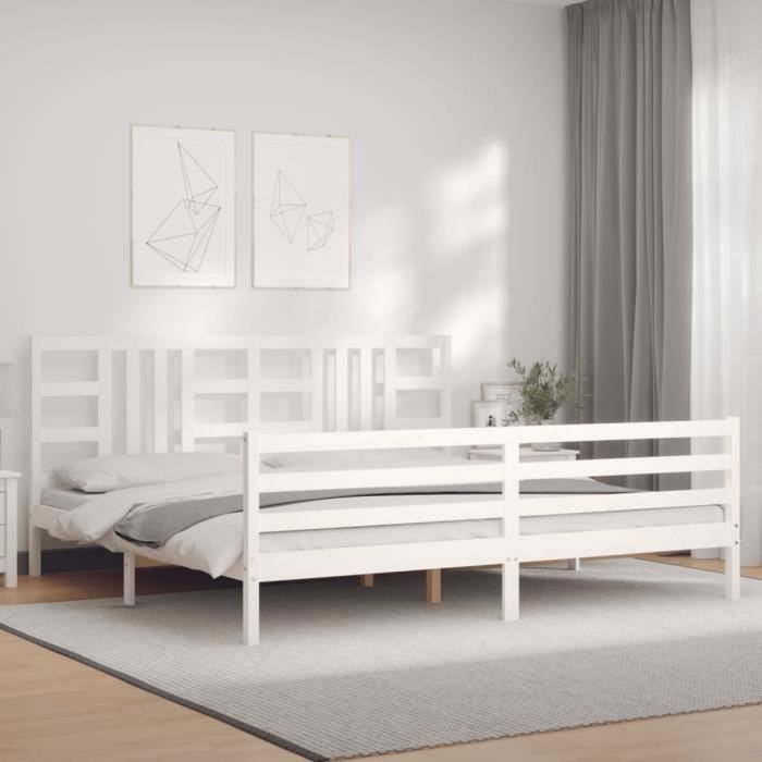 VidaXL Bed Frame with Headboard White 200x200 Cm Solid Wood 3193942
