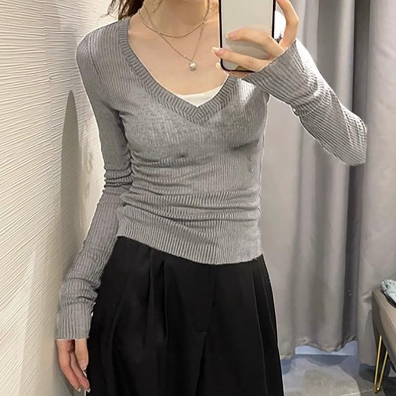 Mesh Long Sleeve Women Black T-shirts Vintage Streetwear Casual Slim Up Solid Tops Bottoming Shirt
