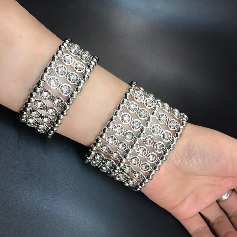 Double Row Wide Bangle Geometric Cuff Bracelet Classic Rhinestone Bracelets For Women