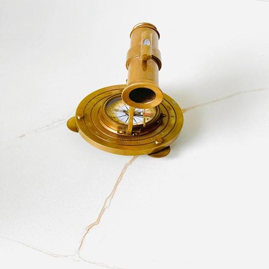 13.97 Cm Brass Alidade Telescope Compass Nautical Navigation Gift Maritime Surveyor Collectible Desk Decor