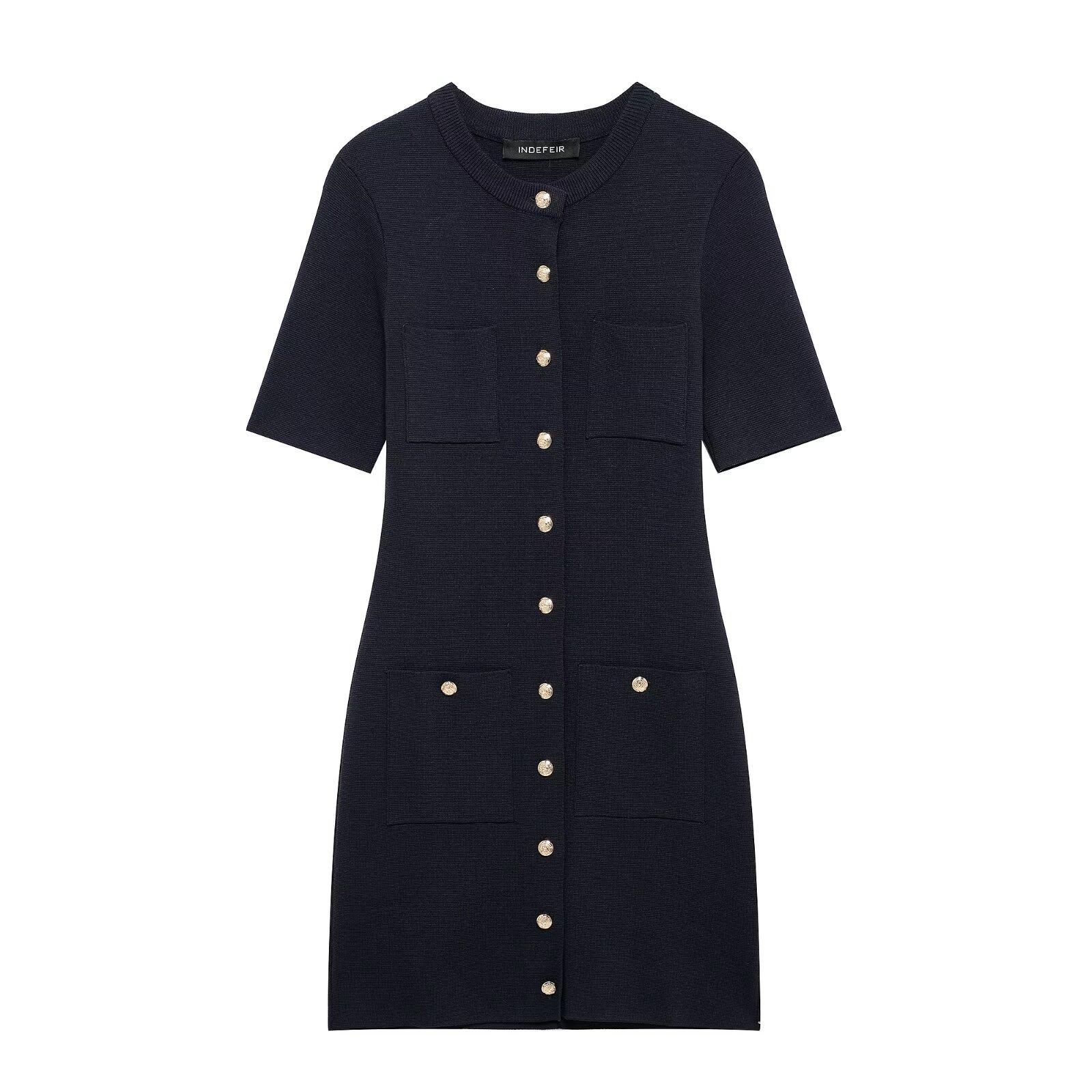 

TAOP&ZA Women s Commuter Crew Neck Short Sleeve Knitted Mini Dress - Early Spring Collection Large темно-синий