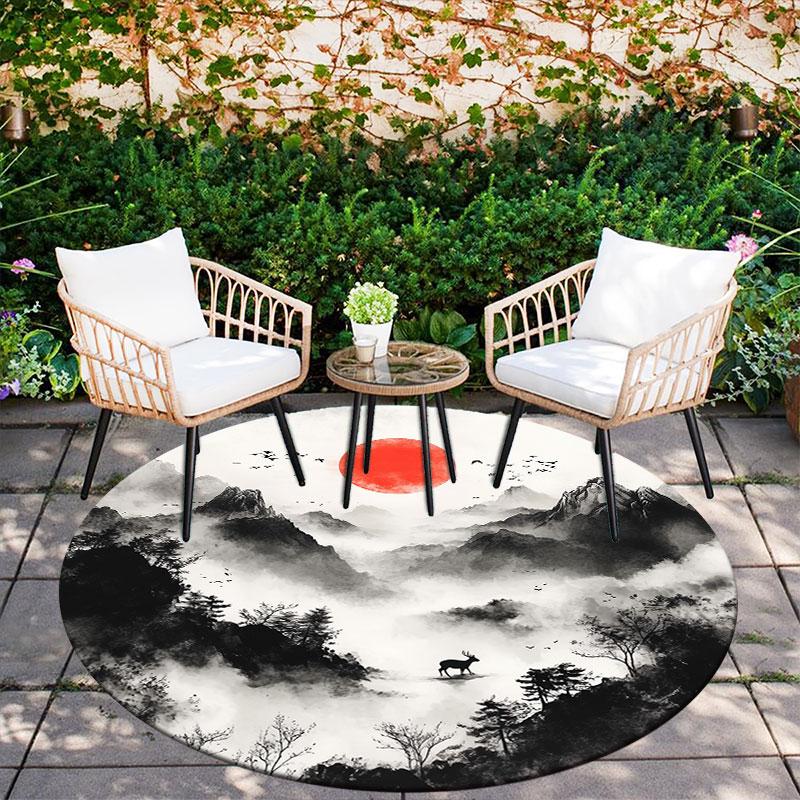 Landscape Painting pattern round rug,Carpet Rug for Living Room Bedroom Playroom ,Non-slip Floor Mat,Holiday Gifts and Birthday Gifts.