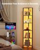 6 Tier Corner Shelf, Tall Corner Stand with LED Light, Wall Shelves Tower Storage Organizer with Metal Frame & Wooden Shelves, Narrow Display Book