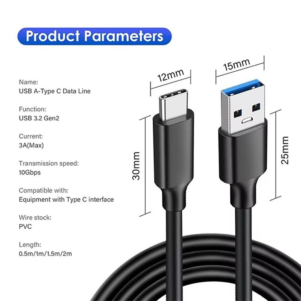 60W USB 3.2 10Gbps Type C Data Cable USB A to Type-C 3.2 Gen2 Cable Data Transfer USB C SSD Hard Disk Cable QC 3.0 Fast Charging