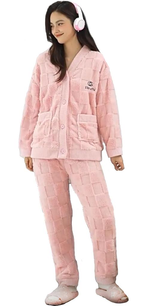 CORELAVISH Cute Long Sleeve Loungewear Set with Perfect for and Fluffy Top and Bottom Available in Pink and Also Plus Size and Loose Perfect for