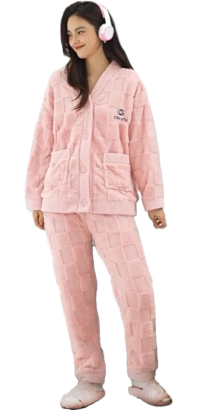 

CORELAVISH Cute Long Sleeve Loungewear Set with Perfect for and Fluffy Top and Bottom Available in Pink and Also Plus Size and Loose Perfect for розовый