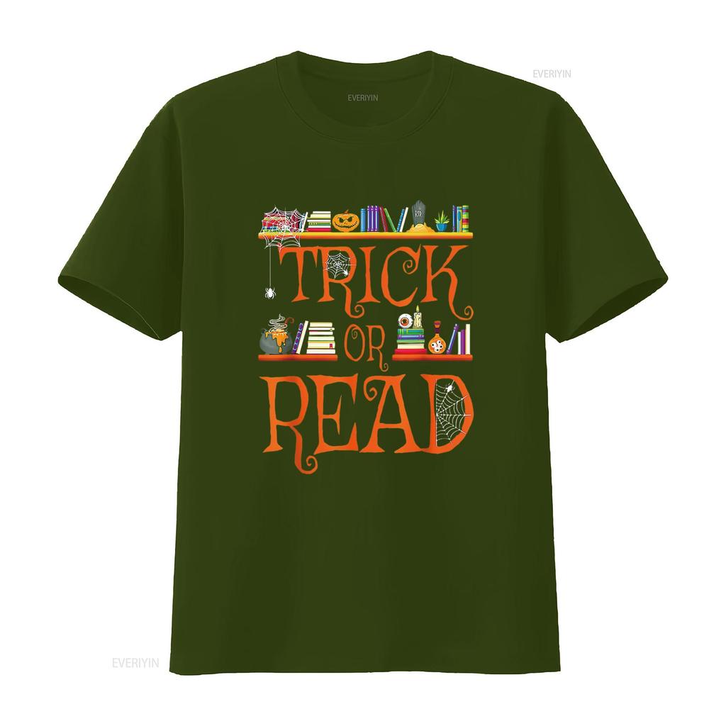 Halloween Book Lovers Librarian Trick or Read Library Event T Shirt vintage Washed Top For Everyday Wear Stretched graphic