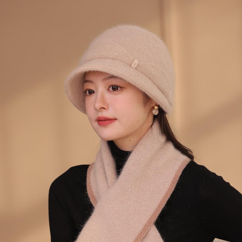 

New rabbit fur knitted hat women s middle-aged and elderly winter warm wool basin hat big head circumference shows temperament versatile mother hat hat one size fits all