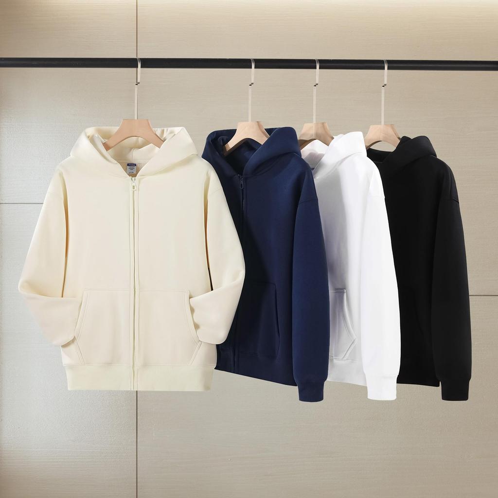 Unisex Heavyweight 720g Cotton Zip-Up Hoodie - Solid Color, Loose Fit, Super Thick, Cardigan Style