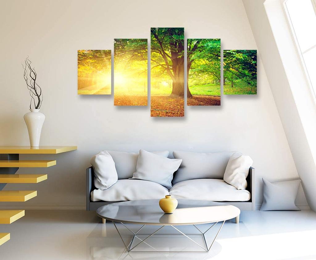 No Framed Sunset Trees Natural Forest 5 Pcs Canvas Picture Turquoise Wall Art Print Canvas Painting Wall Decor for Living Room