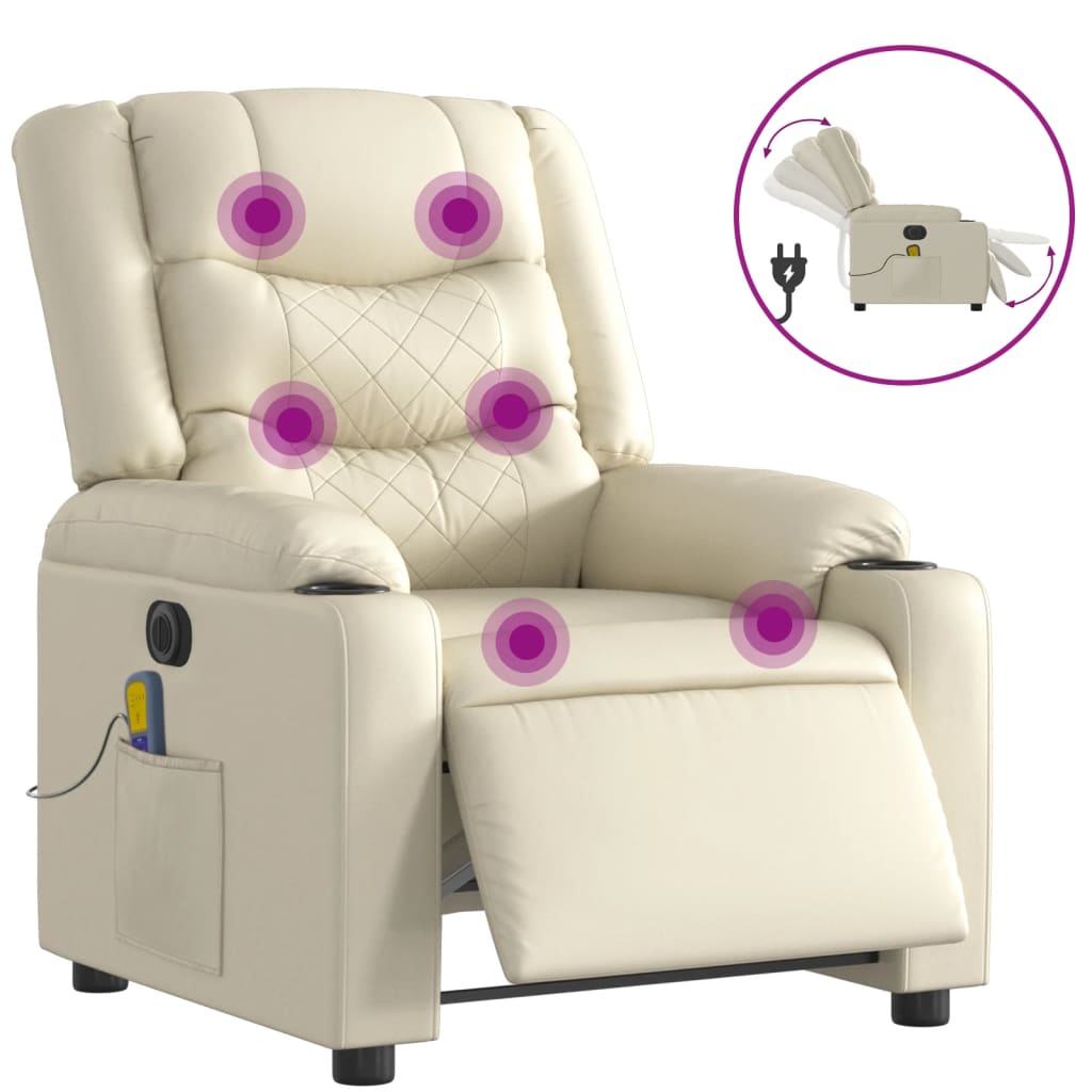 Electric Massage Chair Cream Faux Leather