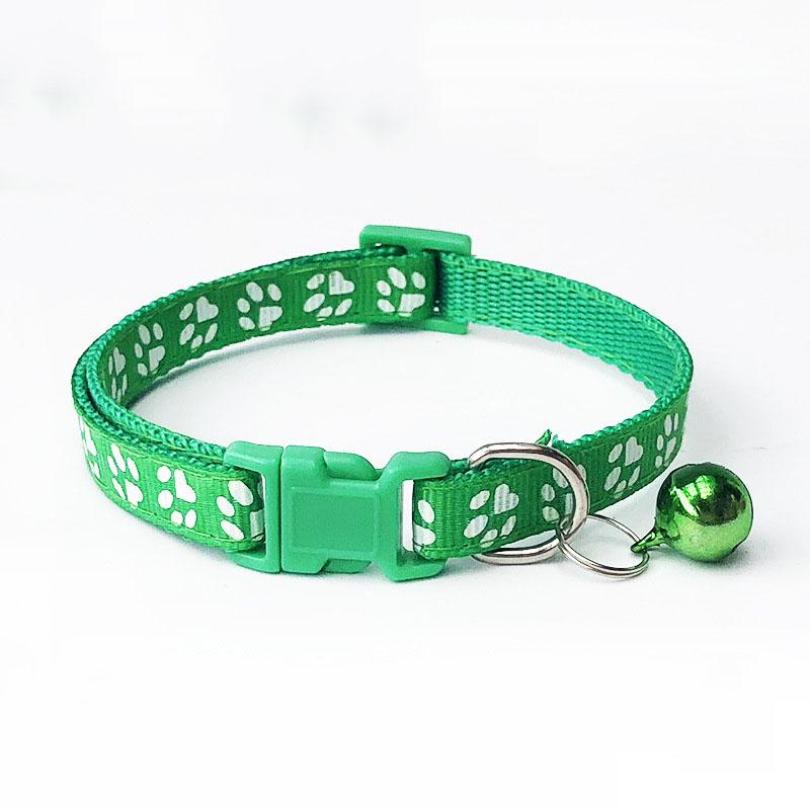 Easy Wear Adjustable Nylon Cat Dog Footprint Safety Necklace Collar With Bell Puppy Pet Chain