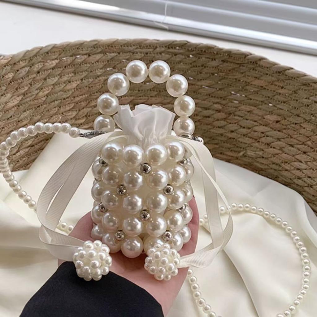 Persality Pearl Light White Beaded Hanbags For Girl Gift Pearls Lg Chian Shoulder Purse Wedding Bridal Clutches New Trendy