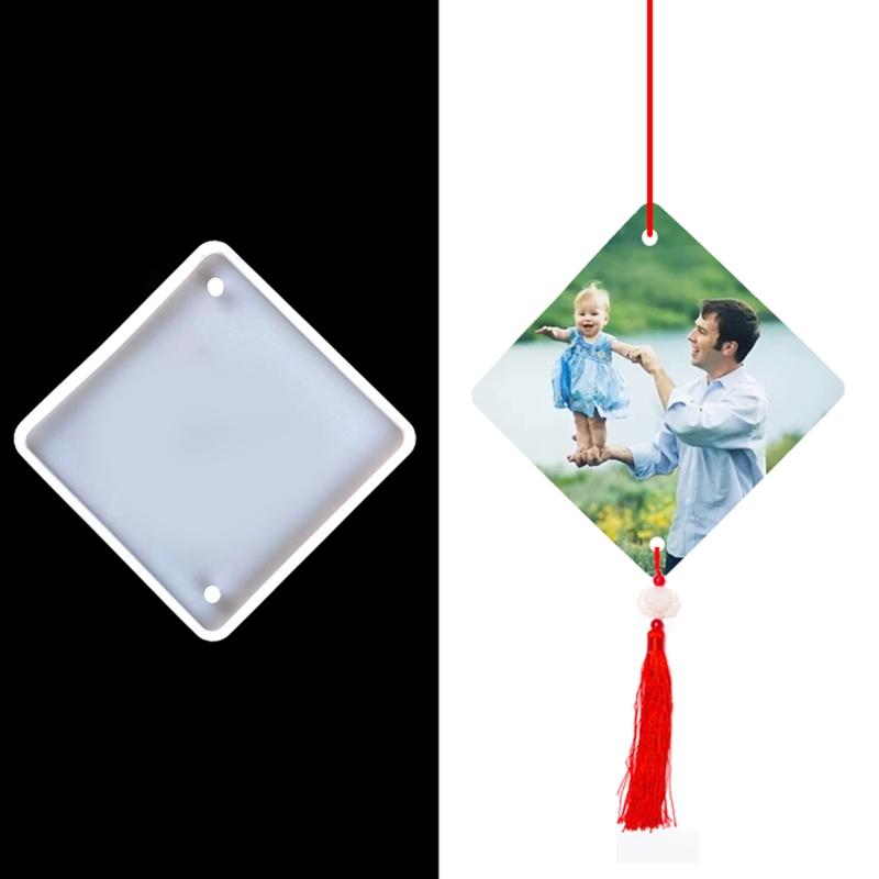 Square Keychain Silicone Mold Pendant Molds for Resin Casting Molds with Hole for Home Pendant with Hanging Hole