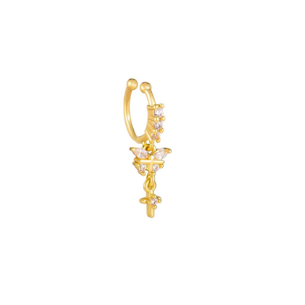 Elegant Sweet Copper Heart U-Shaped Zirconia Nose Clip Piercing-Free Stud for Women