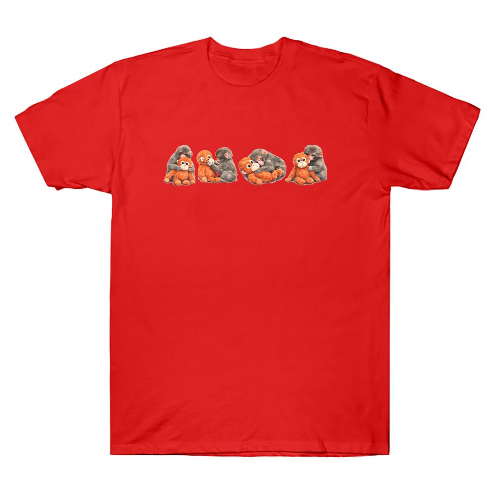 Punch Monkey Cartoon Print T Shirt Trending Monkey Design Tops Cute Meme High Quality Cotton Clothes Unisex Monkey Lover Gift Funny Tee Anime T-shirt XS красный