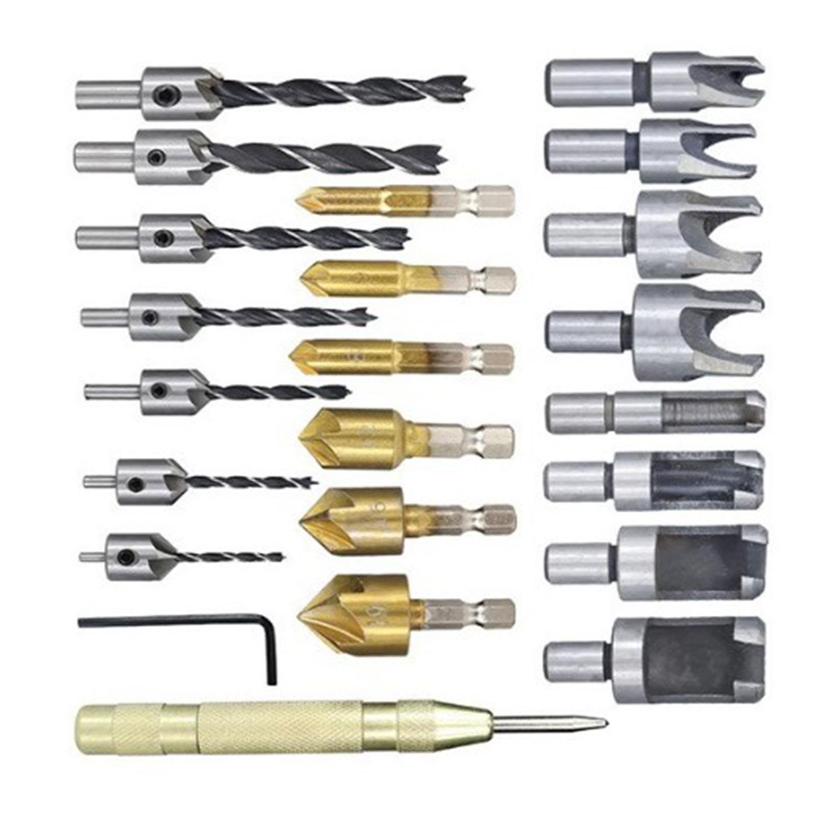 

23PCS Hole Drilling Bit Set Stainless Steel Brass 1 4in Hex 3 8in Round Countersink Drill Bit Set for Woodworking