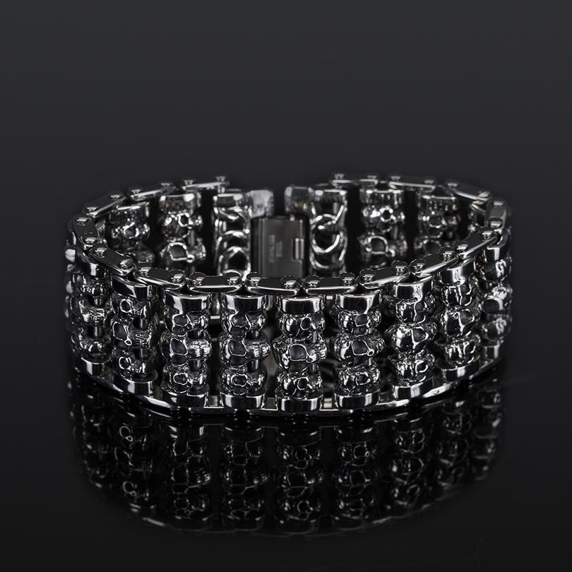 Bransoletka z ogniwami łańcucha ze stali nierdzewnej 316L o szerokości 35 mm, z czaszką szkieletową i łańcuchem męskim, biżuteria Punk Rock Ghost Biker, bransoletki męskie