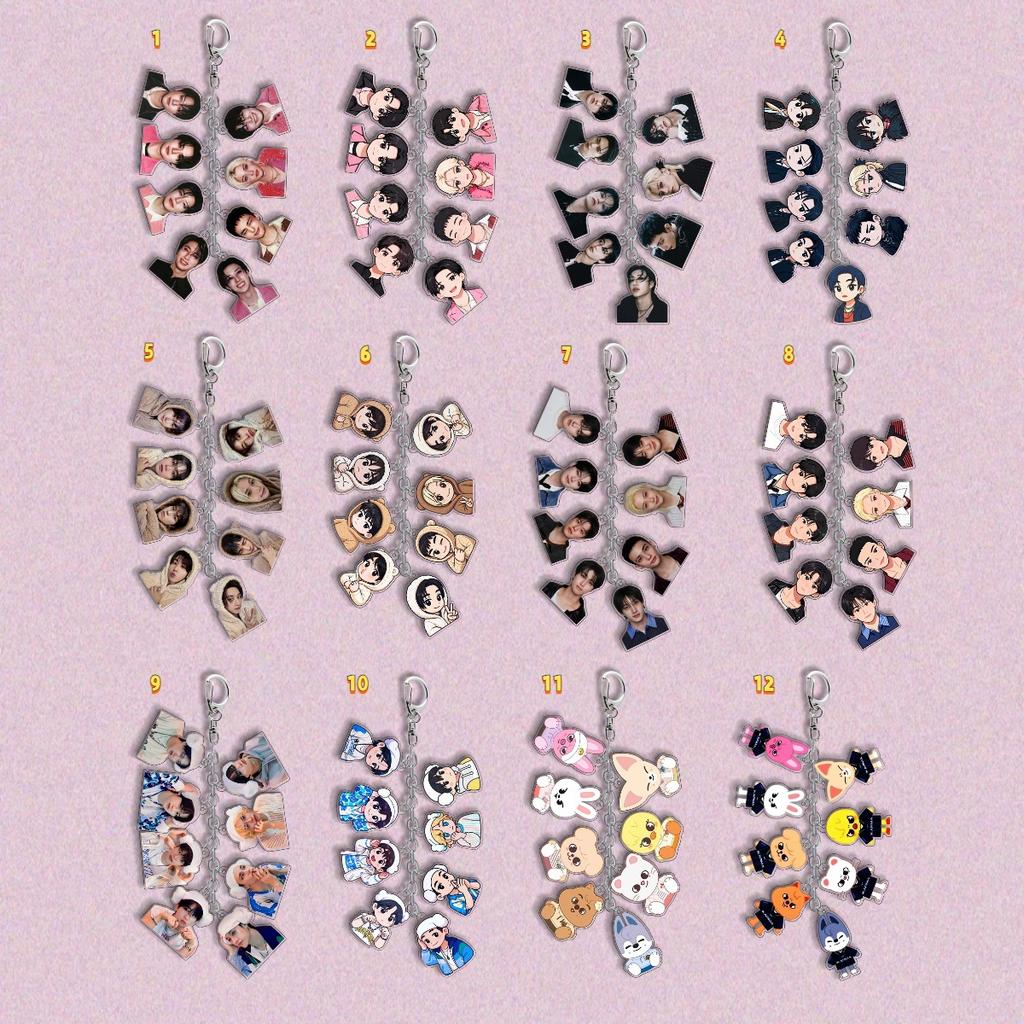 Stray Kids Multi-Charm Acrylic Keychain, Kpop Member Photo & Cartoon & SKZOO Character Dangling Charms, STAY Fans Collectible Bag Pendant