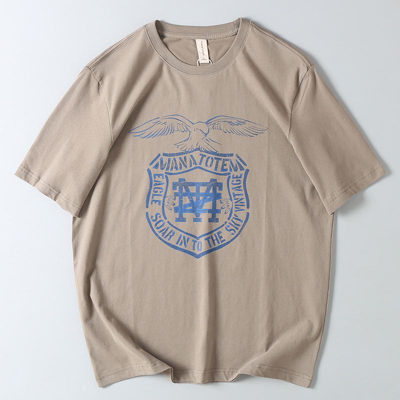 Foreign Trade Surplus American-Style Printed Vintage Washed Pure Cotton Round-Neck Short-Sleeve T-Shirt Trendy Brand Loose Casual T-Shirt for Men