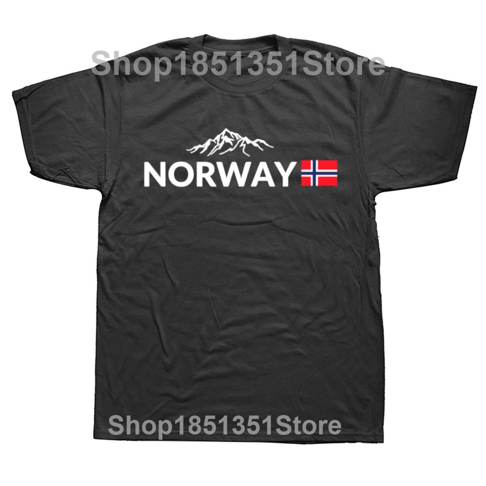Vtipná Norská Vlajka Hory Venkovní Trička Letní Grafické Bavlněné Streetwear Krátký Rukáv Narozeninové Dárky Tričko Unisex Oblečení