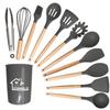 Silicone Kitchenware: 12-Piece Non-stick Spatula and Spoon Set with Wooden Handles for Cooking and Baking