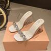 Aphixta Seksowne Przezroczyste Buty na Obcasie 5cm/7cm Kwadratowy Obcas Kapcie Damskie Diamentowe Dec Slajdy Na Zewnątrz Letnie Sandały Rozmiar 41 But