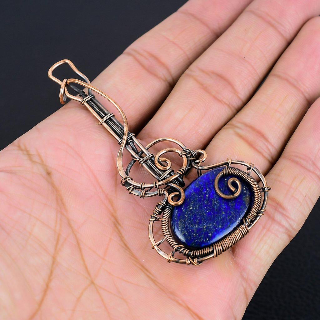 Lapis Lazuli Pendant Handmade Gemstone Jewelry, 999 Copper Wire Wrapped Pendant ,Unique Design Jewelry Pendant