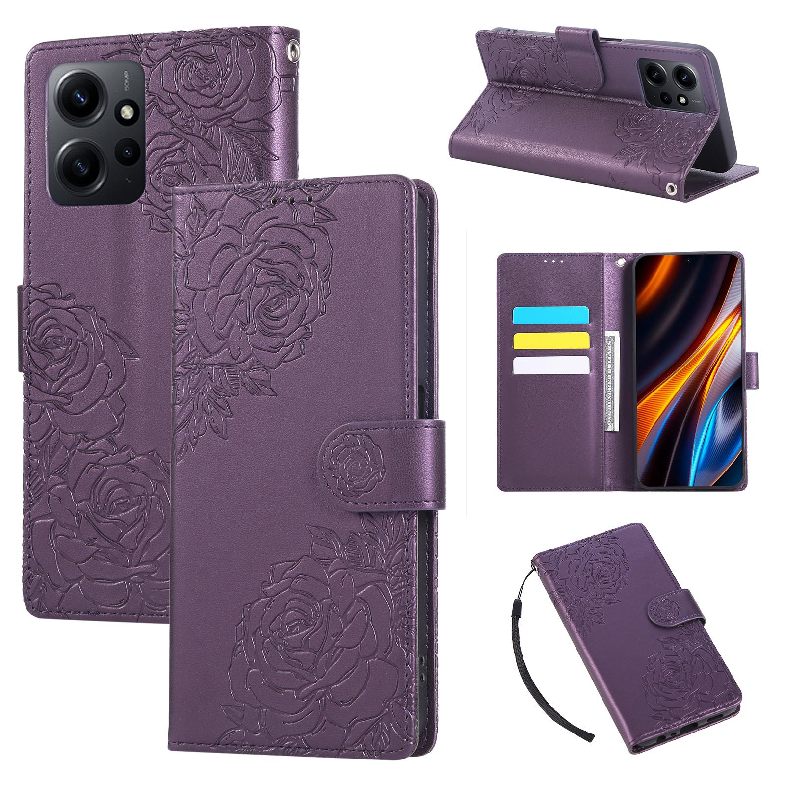 

Чохол для Xiaomi Redmi Note 12 4G з гаманцем з ПУ шкіри з квіткою троянди та 3 відділеннями для карток Dark Purple