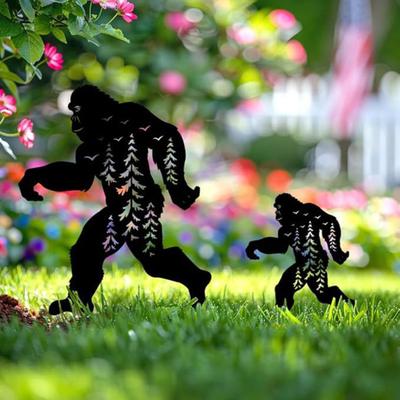Halloween Metall Gartenstecker Schwarz Sasquatch Katze Hund Terrasse Hofschild Outdoor Silhouette Statue für Garten Hof Terrasse Rasendekor