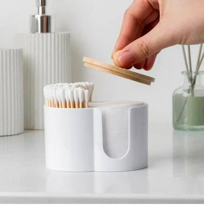 Zhiwang Doppelfunktions-Aufbewahrungsbox mit Bambusdeckel für Wattestäbchen und Make-up-Pads