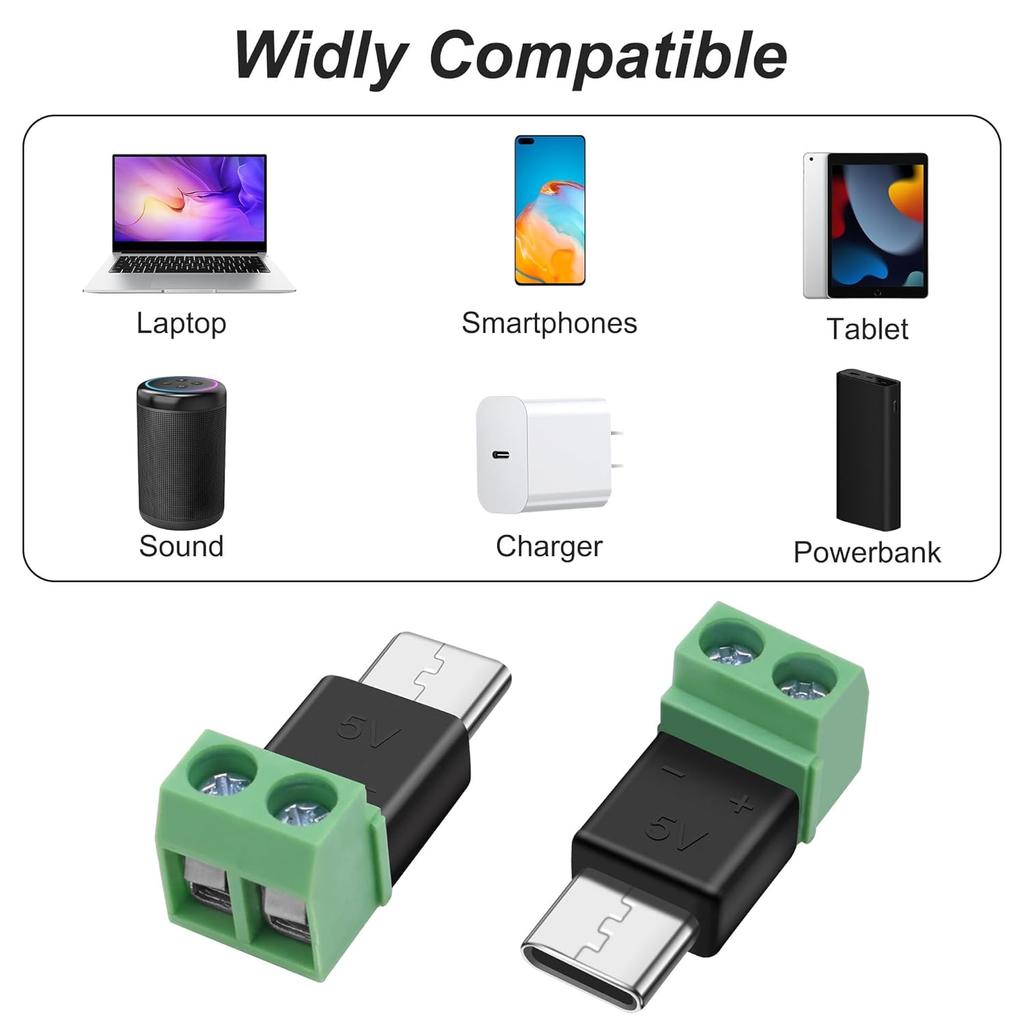 1-10Pcs Solderless Plug 2Pin Type-C Adapter Quick Connection Head Male Female Micro USB C 5V To 2 Pin No Solder Terminal Adapter