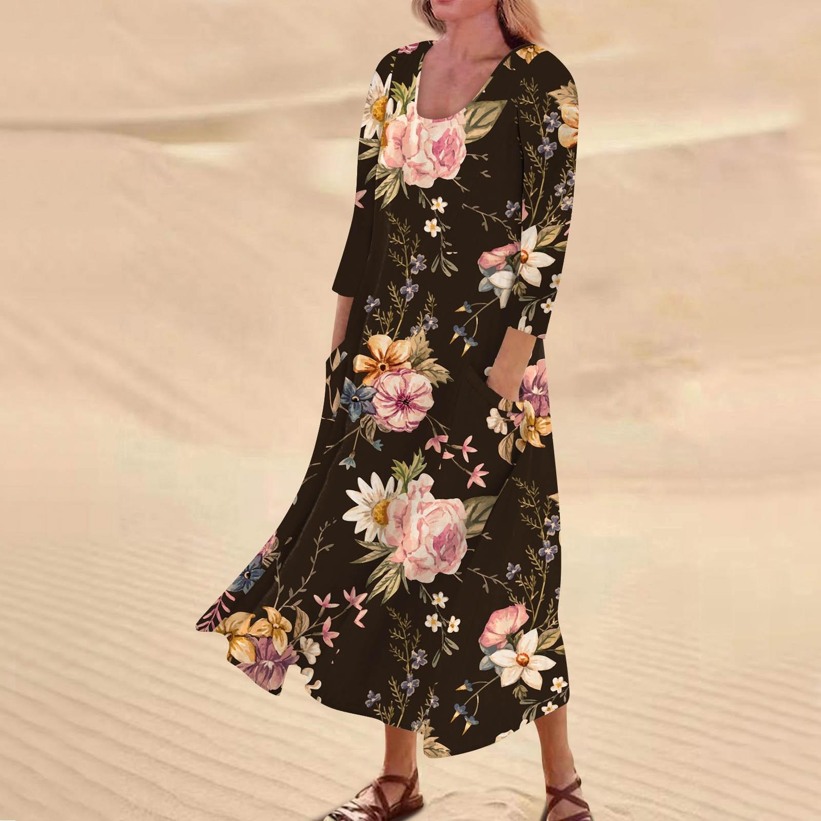 

Женское повседневное модное удобное платье с карманами и рукавами 3/4 с принтом XXXXL кофейный