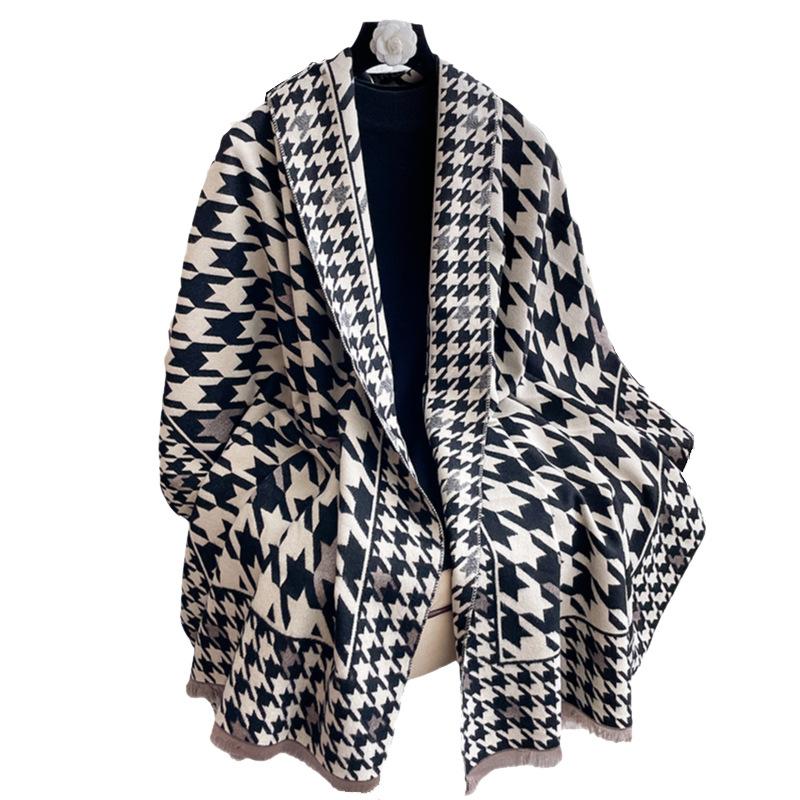 Qiandongge Printing Contrasting Colors, Double-Sided Imitation Cashmere Scarf, Winter High-End Warm Shawl