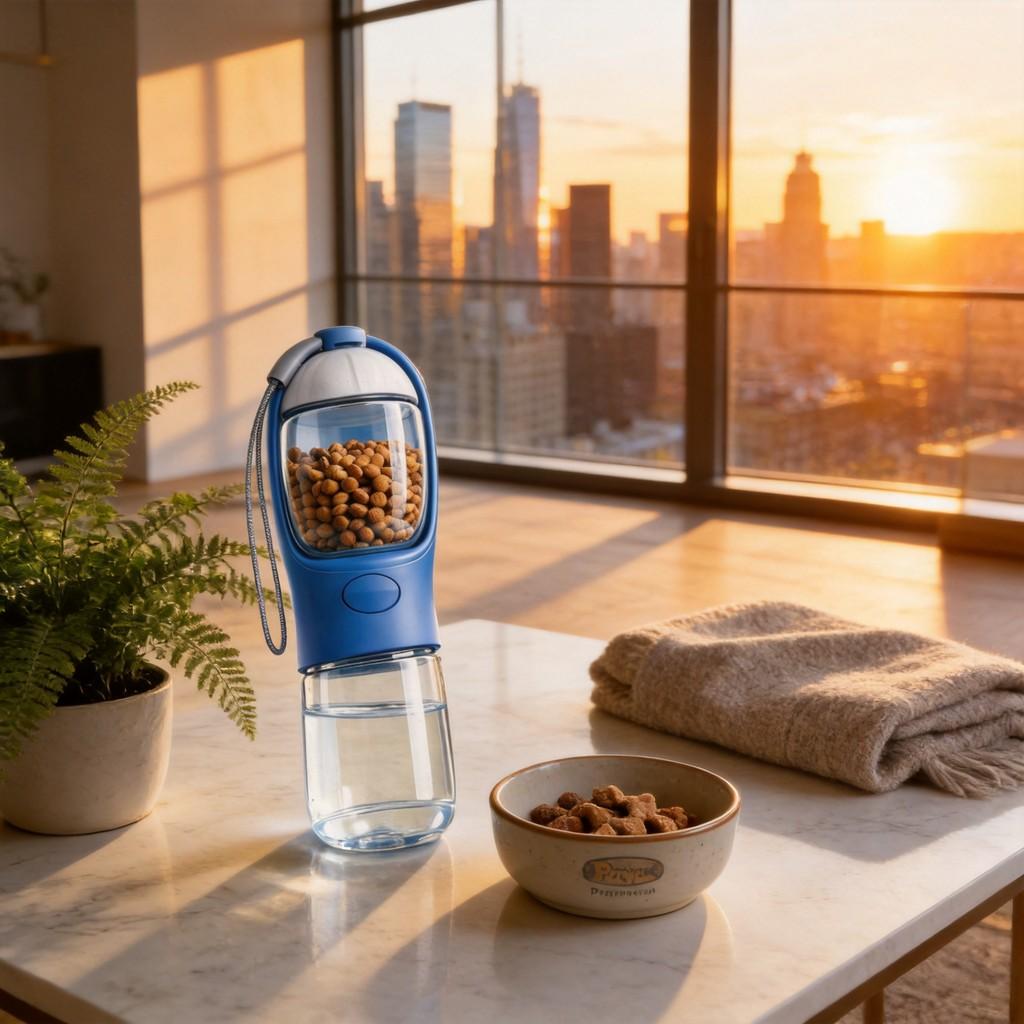 Pet Water Bottle With Feeder For Dogs And Cats Outdoor Travel Portable Plastic