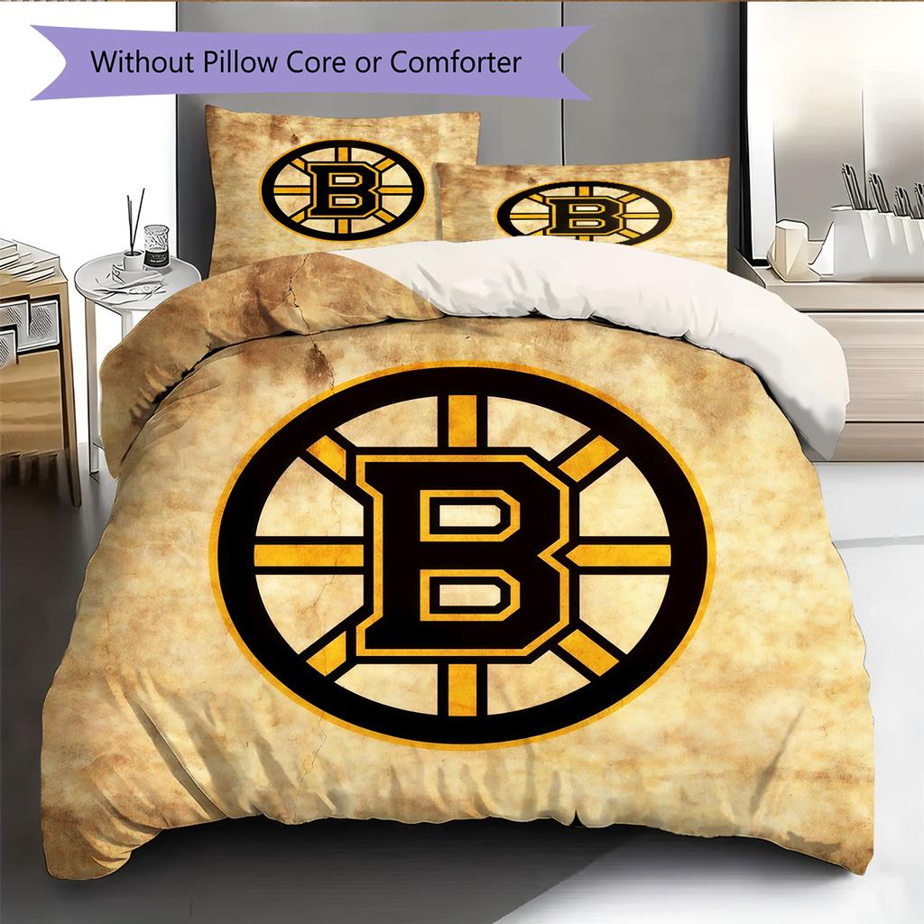 Boston Bruins2 Pattern Bedding Quilt Set Home Decoration Gift (1 * duvet cover + 2 * pillowcase without core)