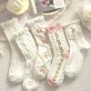 5 Pairs Lolita Ruffled Cotton Socks Cute Lace Women Socks Set Soft Mid Tube Socks  Autumn Winter