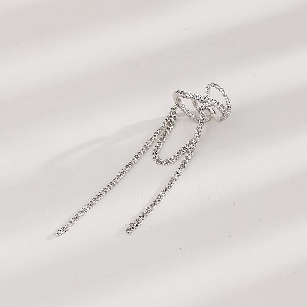 2025 Simple Zircon Crossed C-shaped Long Tassel Ear Cuffs Without Piercing Earrings Women Ear Clips for Party Jewelry