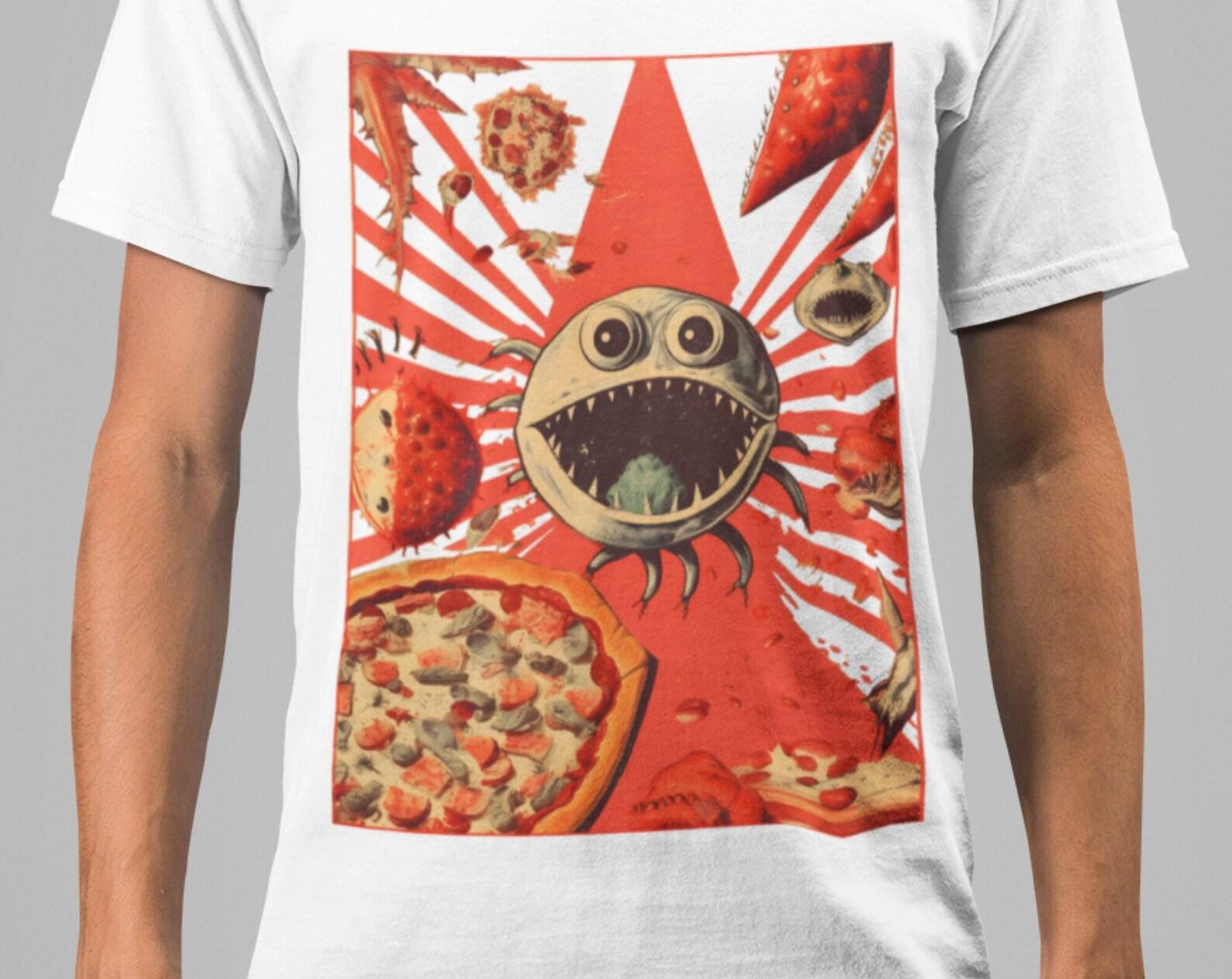 Psychedelic Pizza Alien T-Shirt: Funny Vintage Poster Tee 3XL