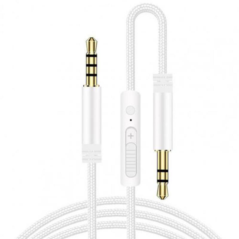 

1.2m Earphone Cable Audio Extension Cable Jack 3.5mm to 3.5mm Male to Male Aux Cable Cord with Sliding Volume Control Mic White