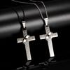 304 Stainless Steel Engraved Lord's Prayer Cross Necklace with Circle Ring, Fashion Hypoallergenic Men Pendant Jewelry