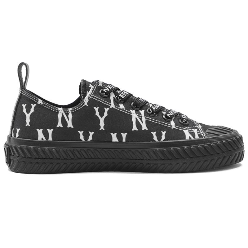 MLB Playball Monogram Abrasion Resistant Breathable Low Top Canvas Shoes Unisex Black Sneakers 3ACVVM12N-50BKS