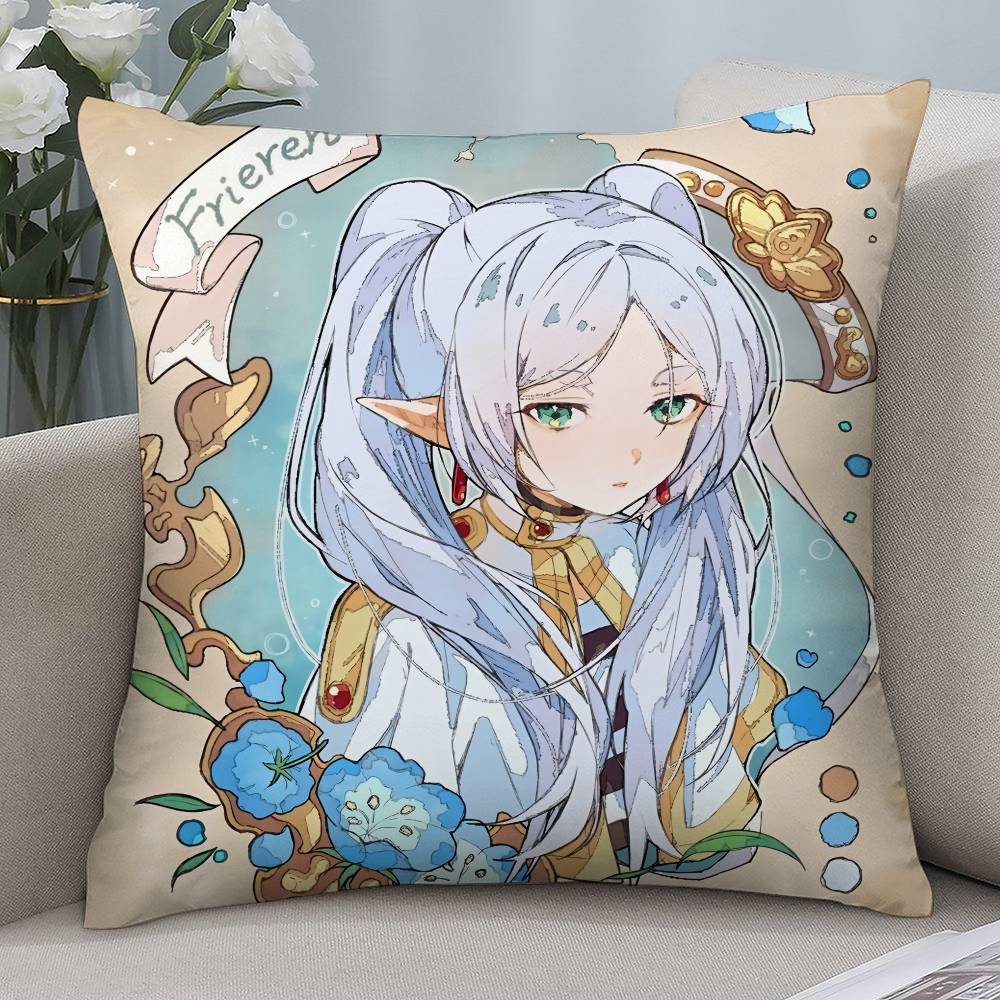 Anime F-Frieren Cute Girl Pillow Case Short Plush Double-sided Print Square Throw Pillow Covers Sofa Home Cushion Decor
