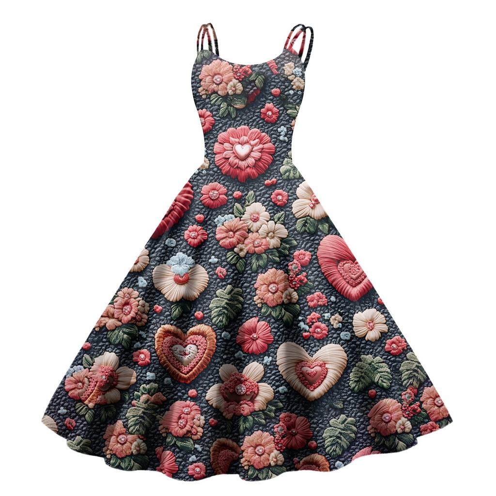 Women's Valentine's Day Love Heart Print Sexy Off Shoulder Vintage Dress