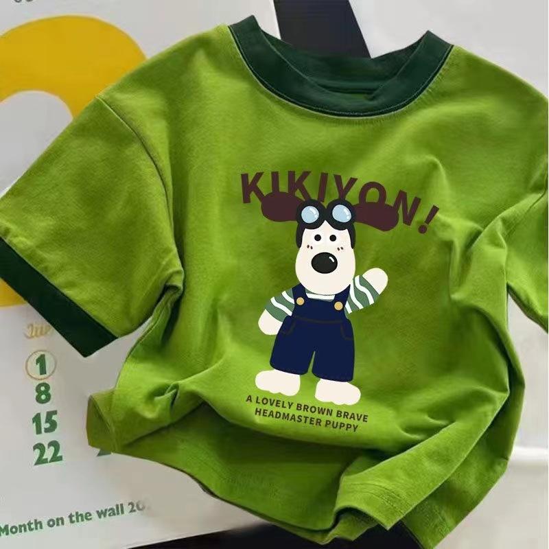

Summer New Pure Cotton Short-Sleeve T-Shirts For Boys And Girls Cute And Stylish Half-Sleeve Tops For Children And Toddlers 140cm зелений