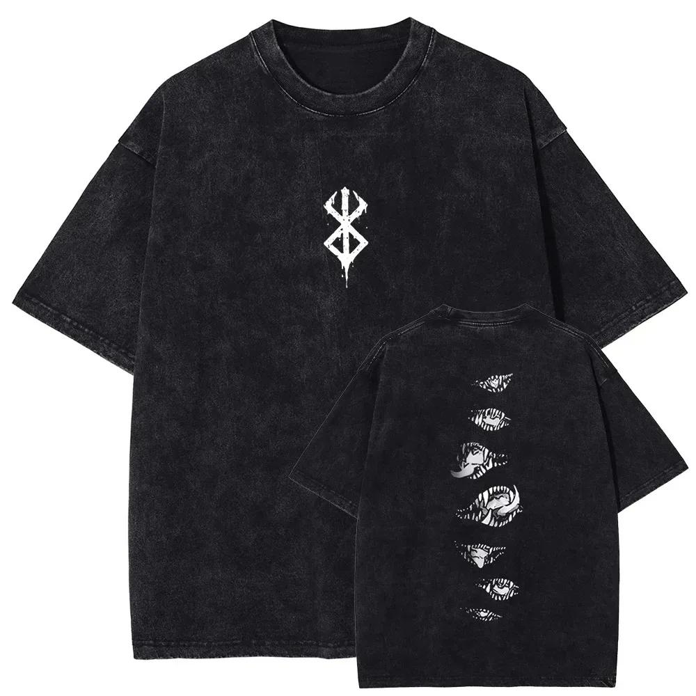 

Berserk Washed Print Anime Graphic T-shirt Oversized Tee High Quality Cotton Harajuku Hip Hop Street Vintage Casual Fashion Top L