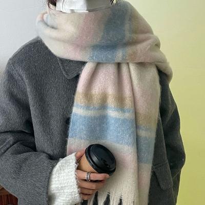 Farbverlauf Streifen Herbst und Winter Koreanischer Stil Verdickt Warm Off White Schal Damen Einfacher Quastenschal Schal