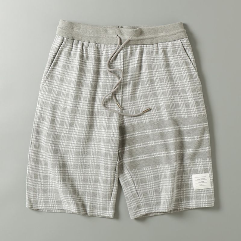 Summer Fashion Brand Stripes Gingham Couple's Shorts Cotton Yarn-Dyed Jacquard Four Bars Casual Loose Cropped Pants for Men