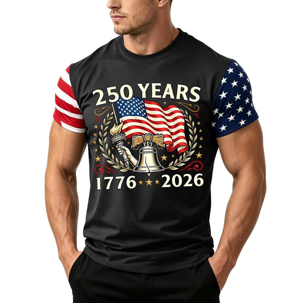 Herren Lockere Passform Kurzarm Freizeit T-Shirt Unabhängigkeitstag Flaggenaufdruck Sommer Tägliches Tragen Leichtes Bequemes Oberteil