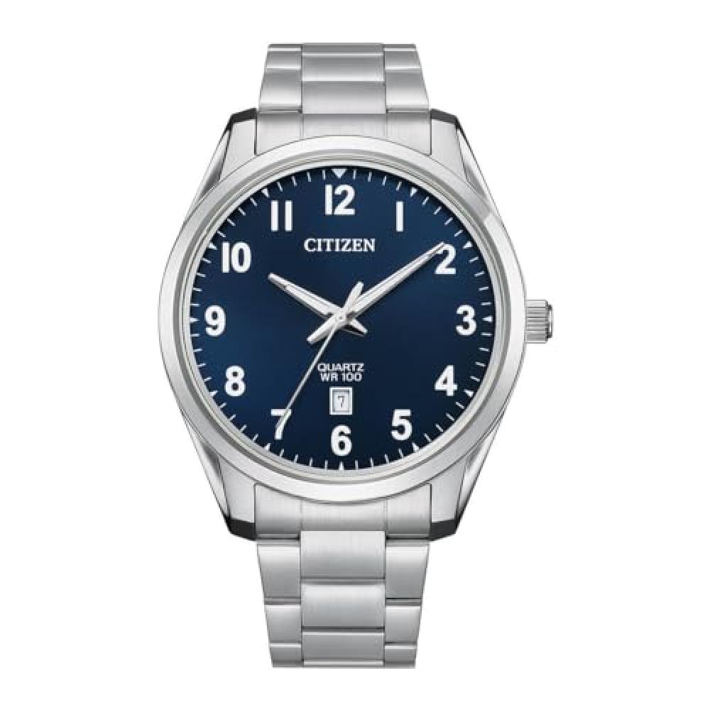 

[Citize] Мужские кварцевые часы CITIZEN BI1031-51L с синим циферблатом и серебристым металлическим ремешком, модель Overseas
